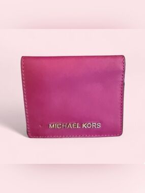 MICHAEL KORS Hot Pink Leather Card & Key Holder with Logo